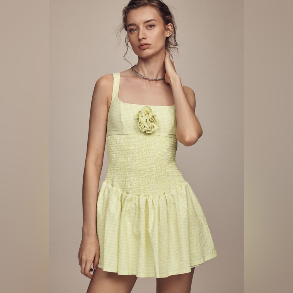 NWT Maeve by Anthropologie Smocked Rosette Drop-Waist Mini Dress Sz M
